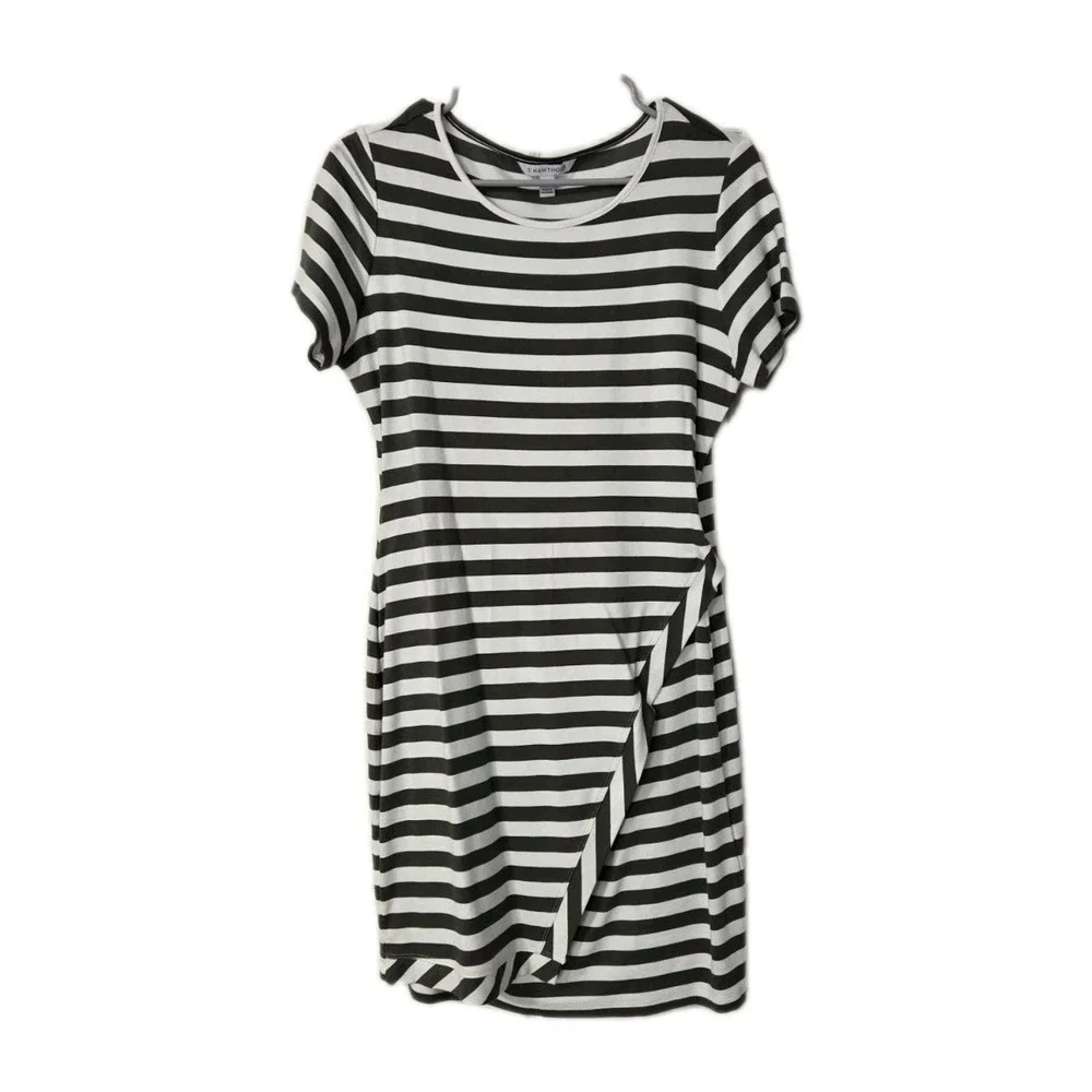 41 Hawthorn Brigitte Knit Dress Olive Green White Striped Size Petite Large - Picture 1 of 4